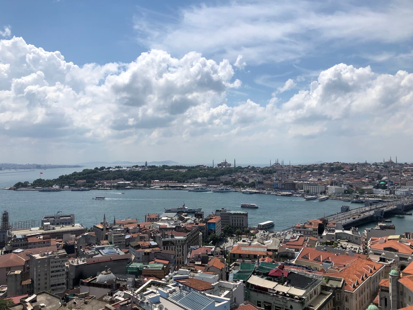 Panoramablick auf Istanbul vom Galataturm über die historische Halbinsel und das Goldene Horn